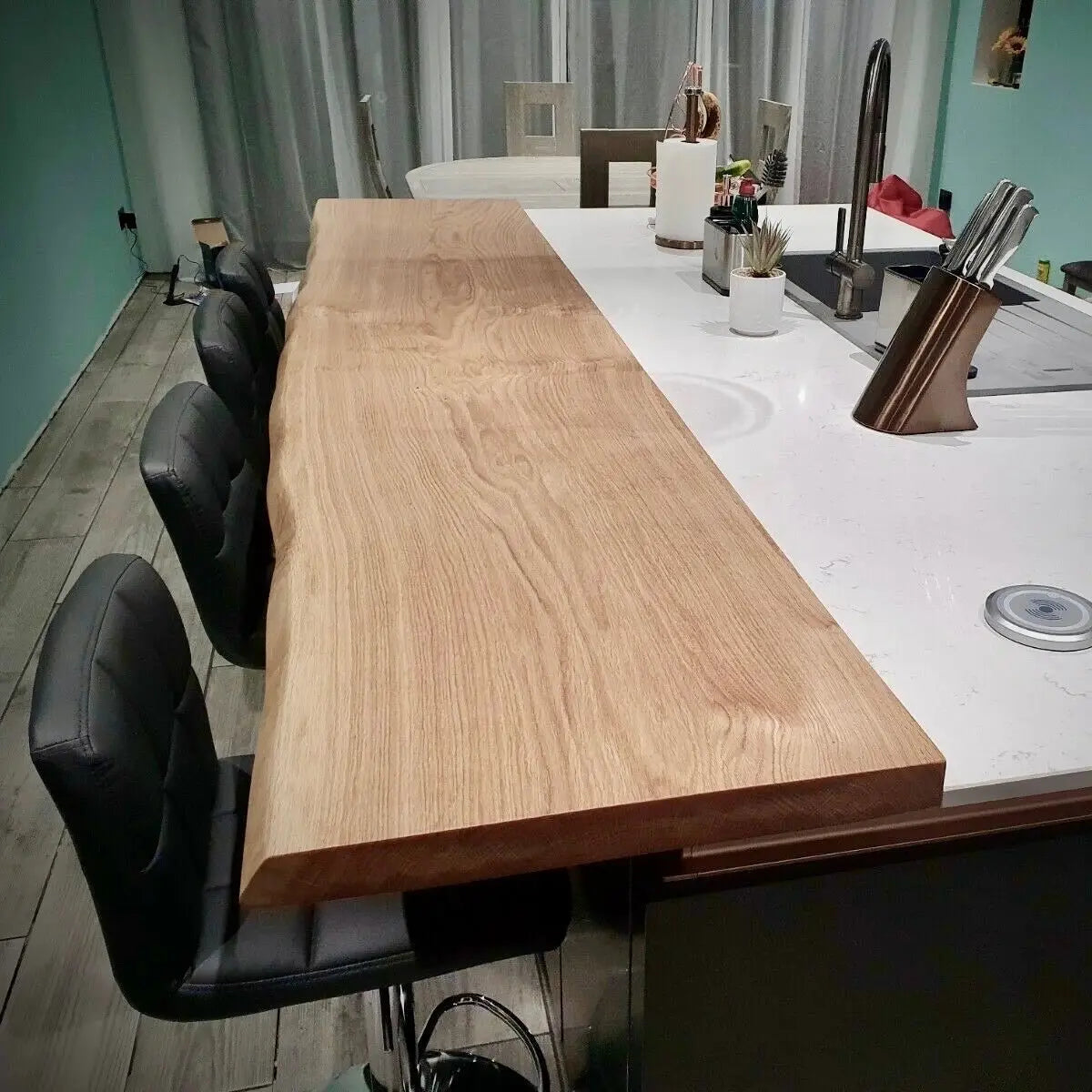 Live Edge Slab breakfast bar black seats