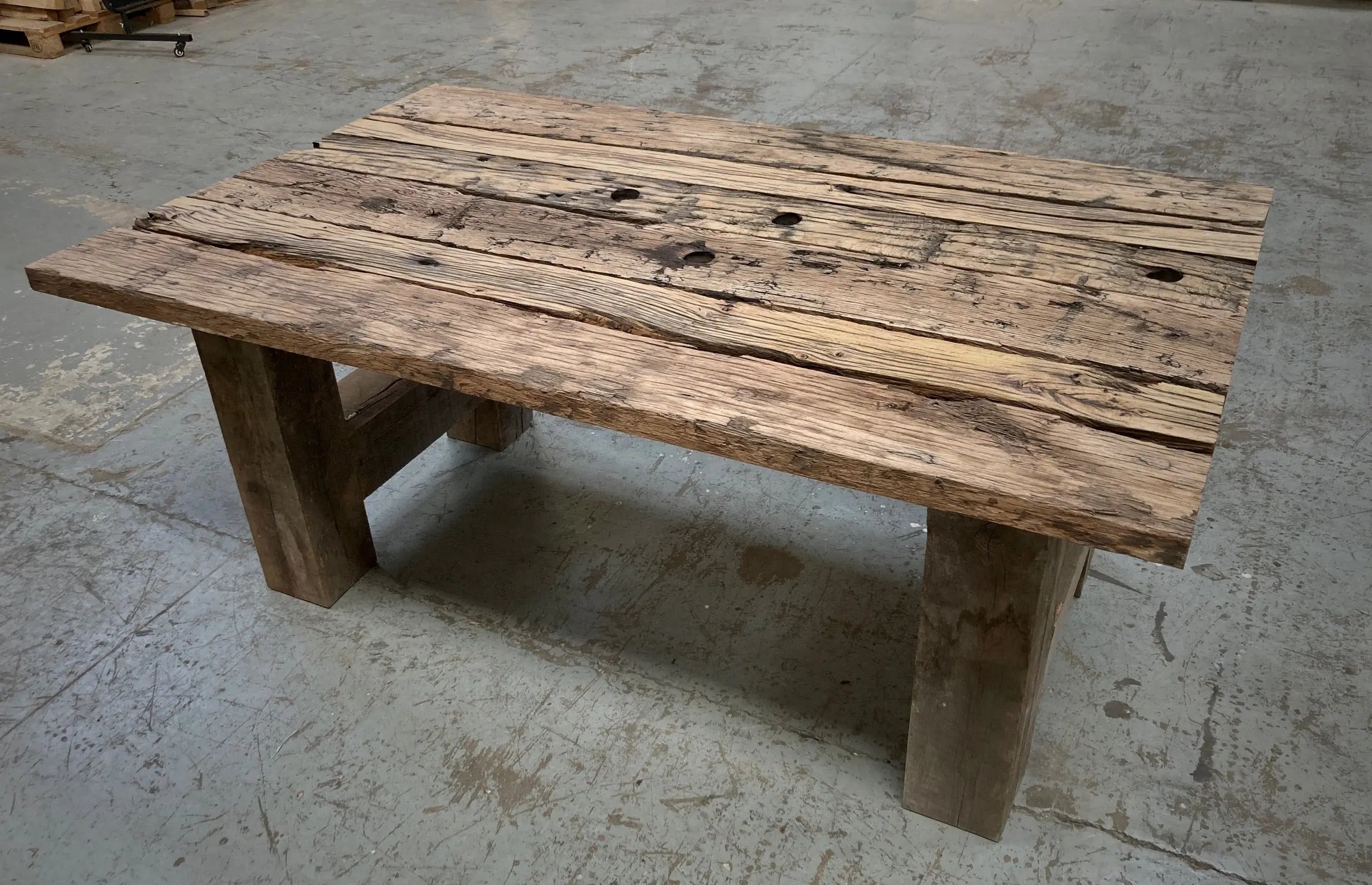 old oak wagon railway table