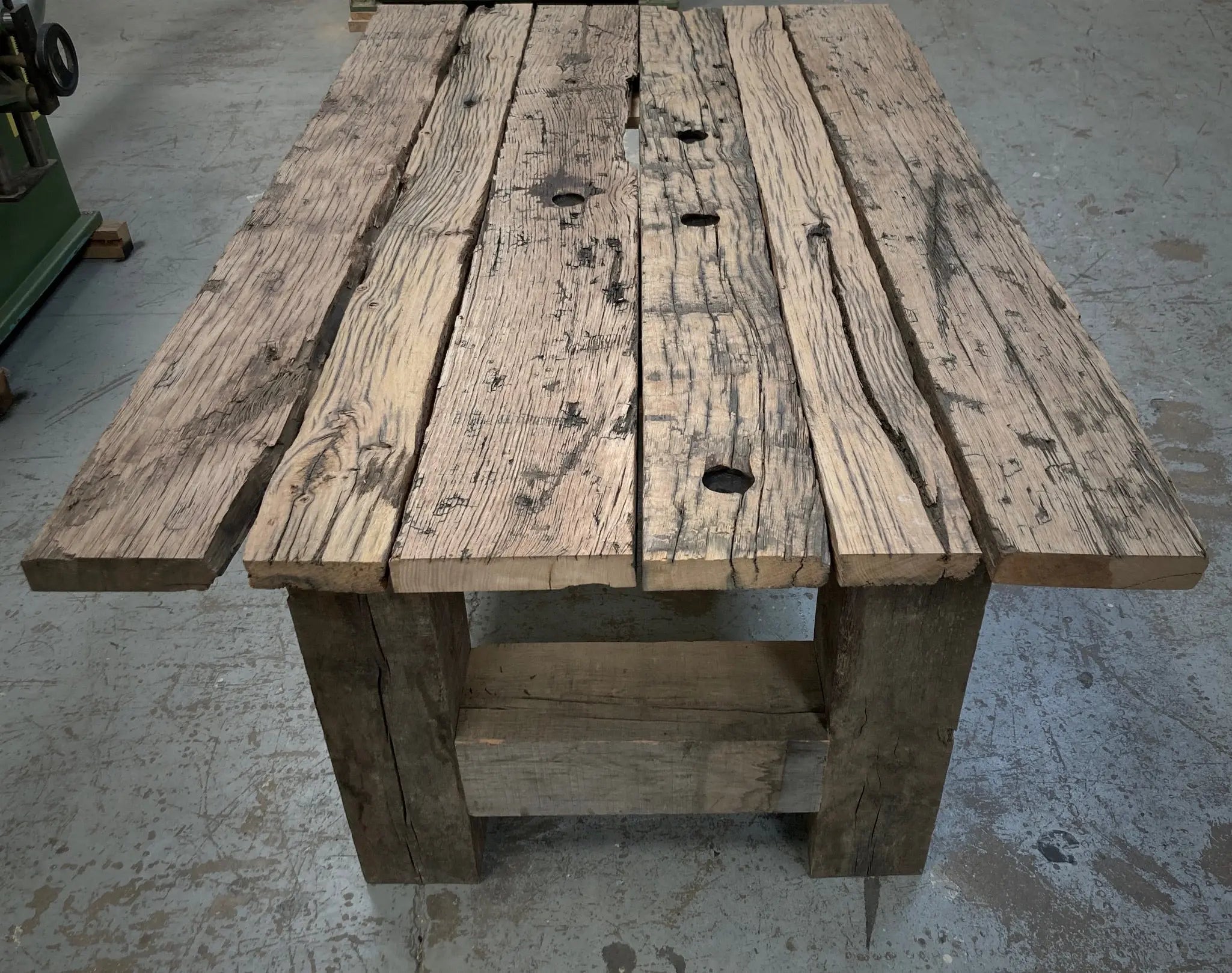 old oak wagon railway table end view