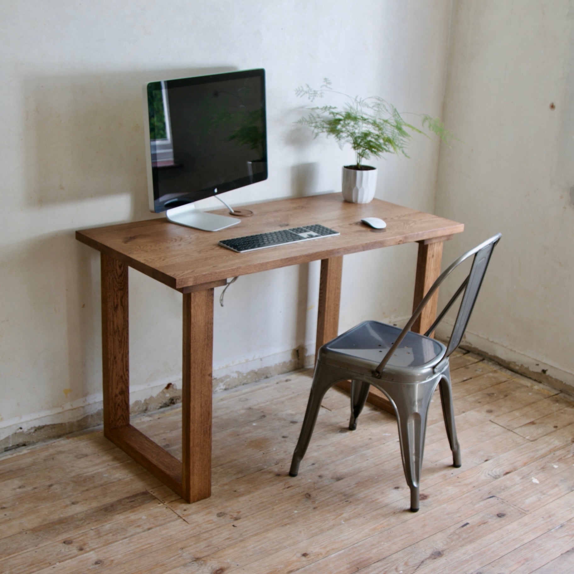 Oak Rustic Desk with grey chair