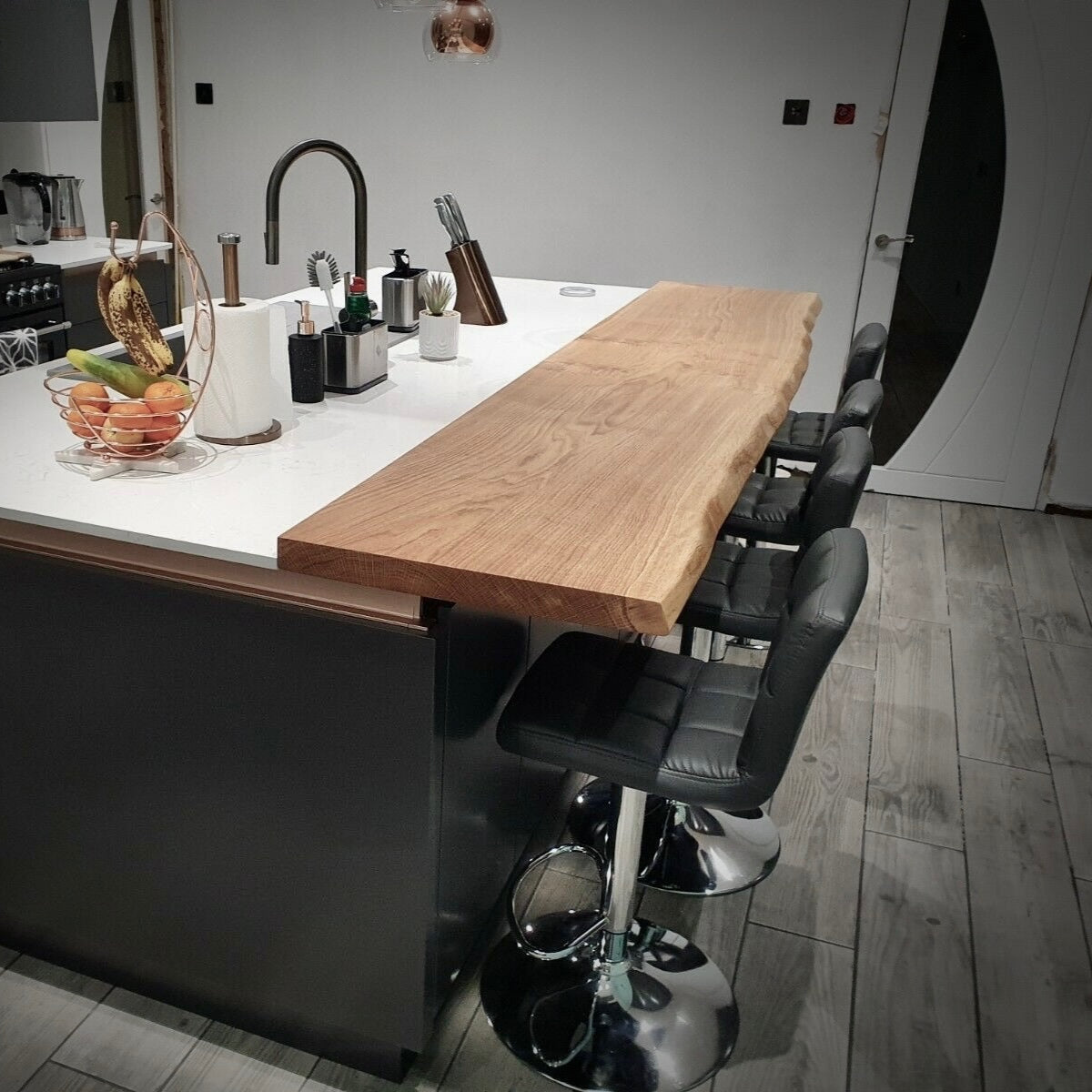 Live Edge Slab with black seats