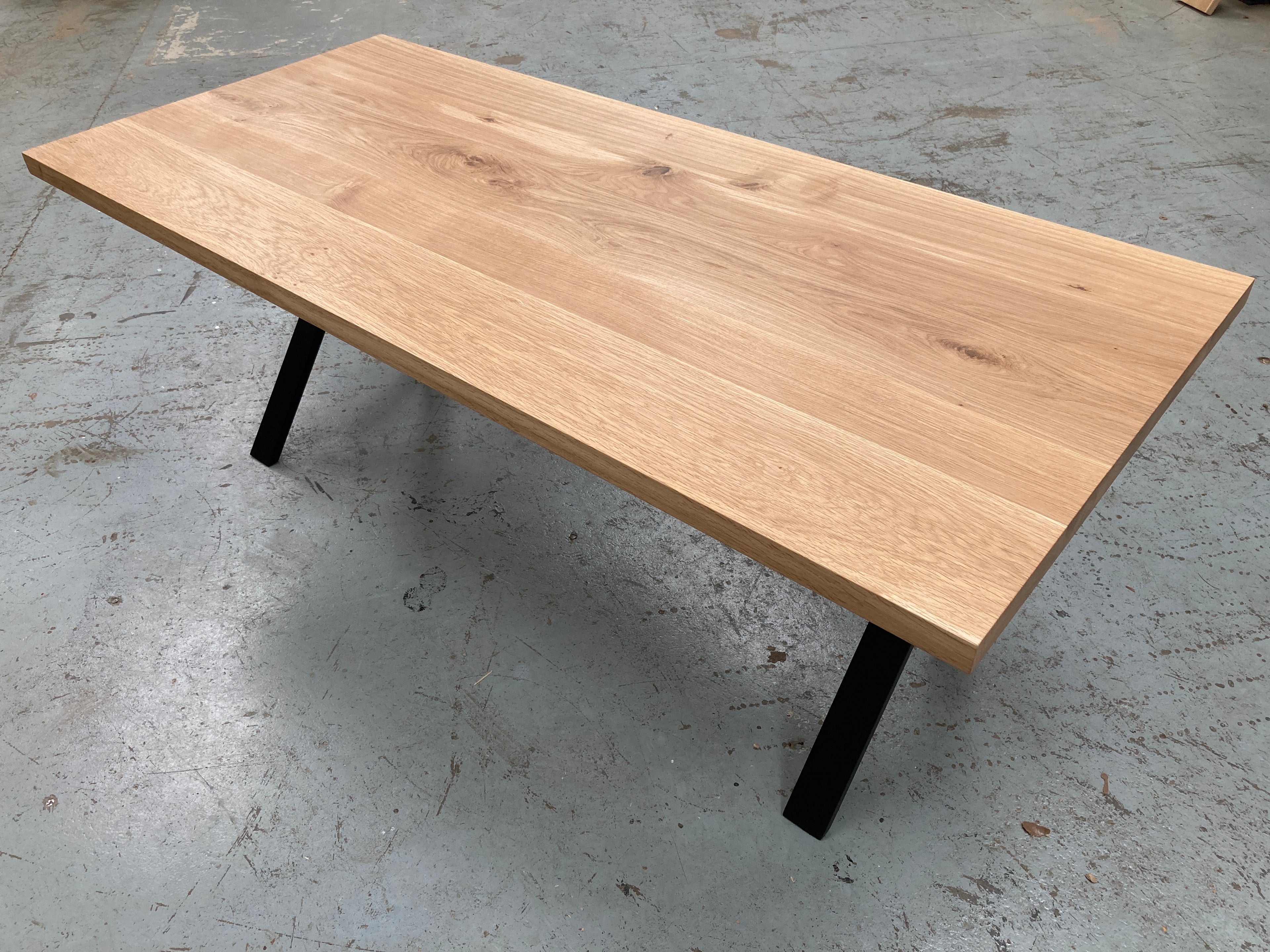 square Oak table top - black metal legs