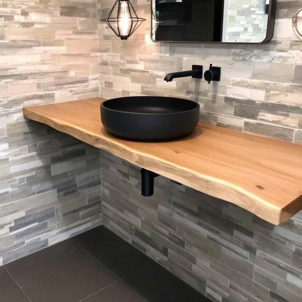 solid oak bathroom basin shelf