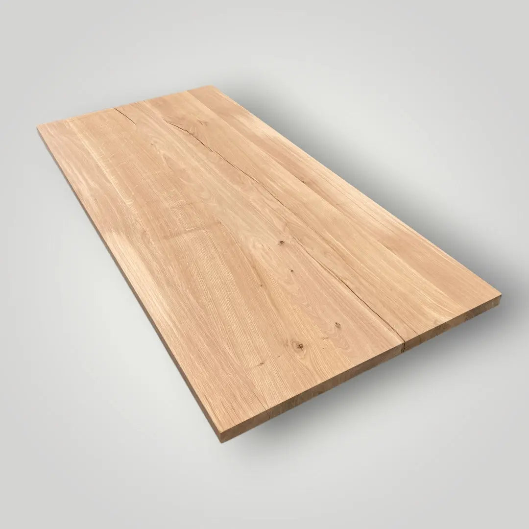 Wooden oak table top on a gray background