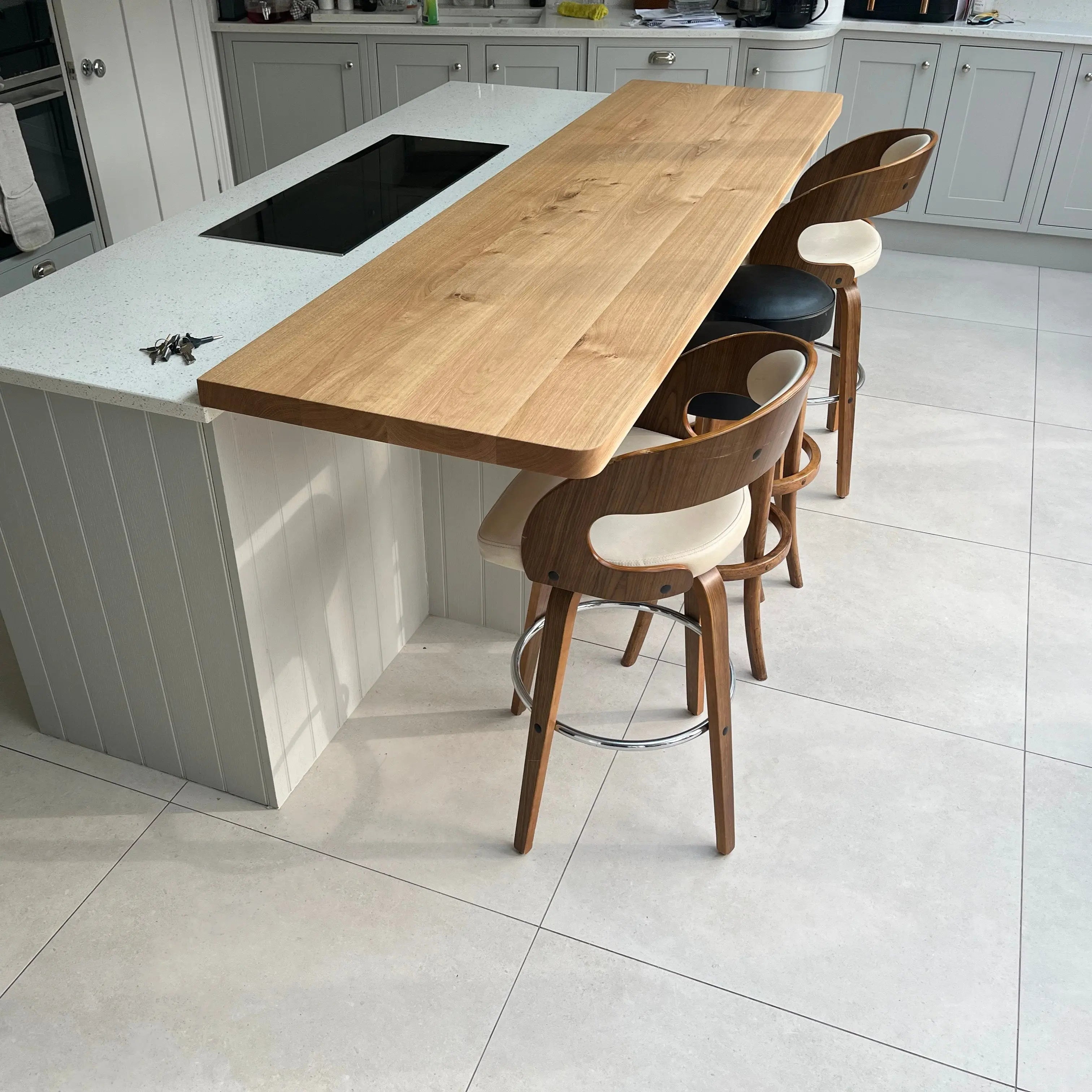 Oak Breakfast Bar Top - wooden chairs