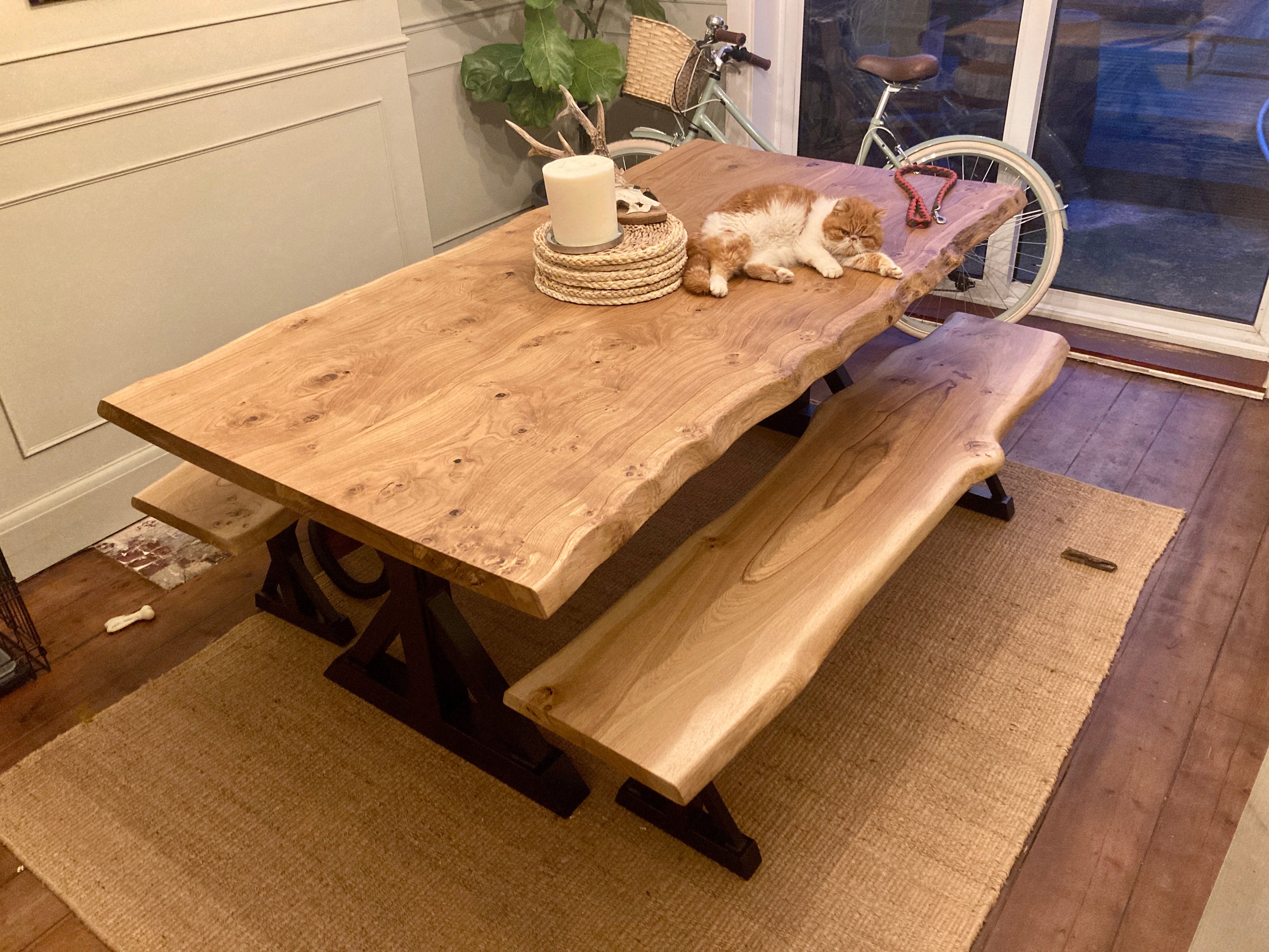 50mm live edge slab table with ginger cat - oak guys