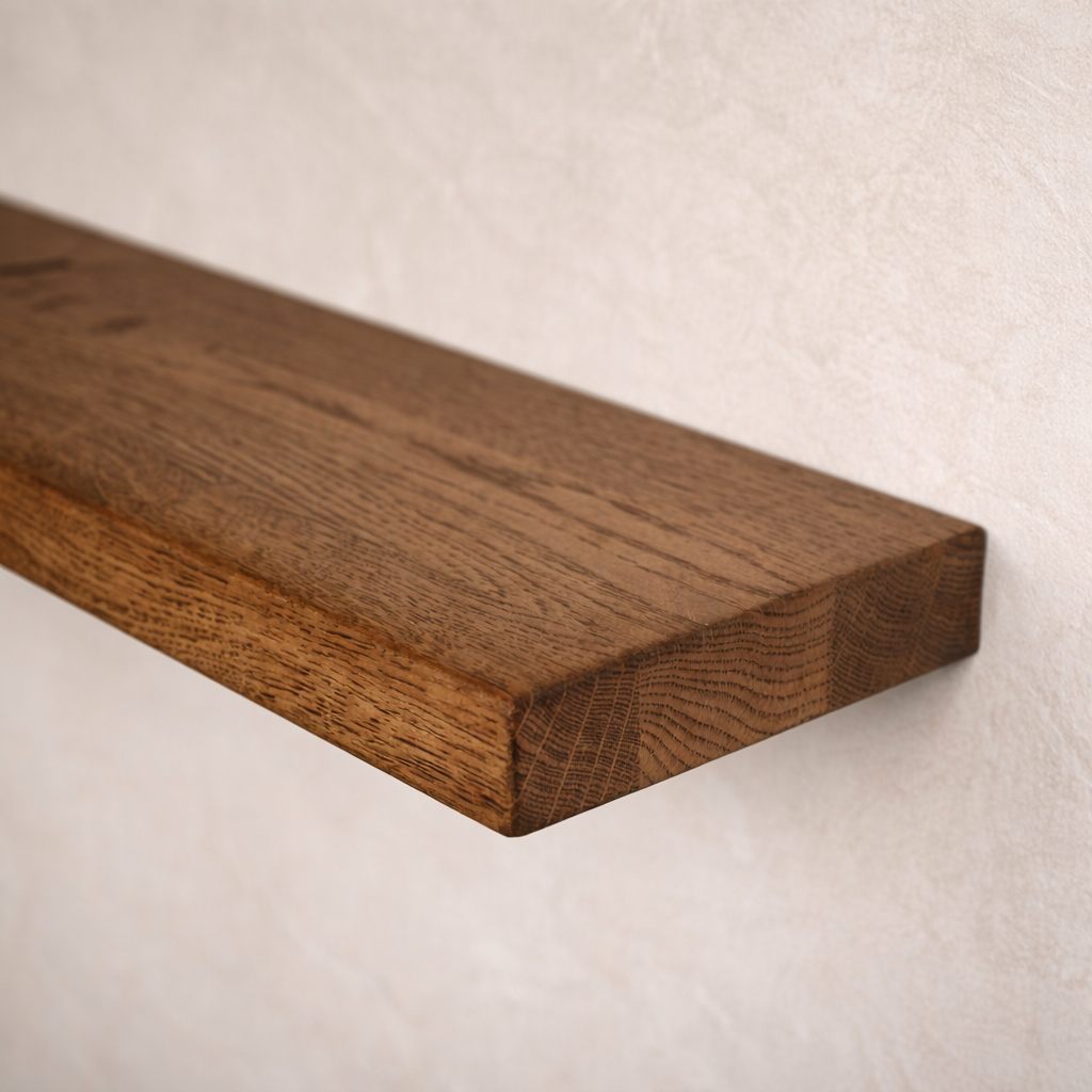 solid oak floating shelf 30mm rustic colour - close up